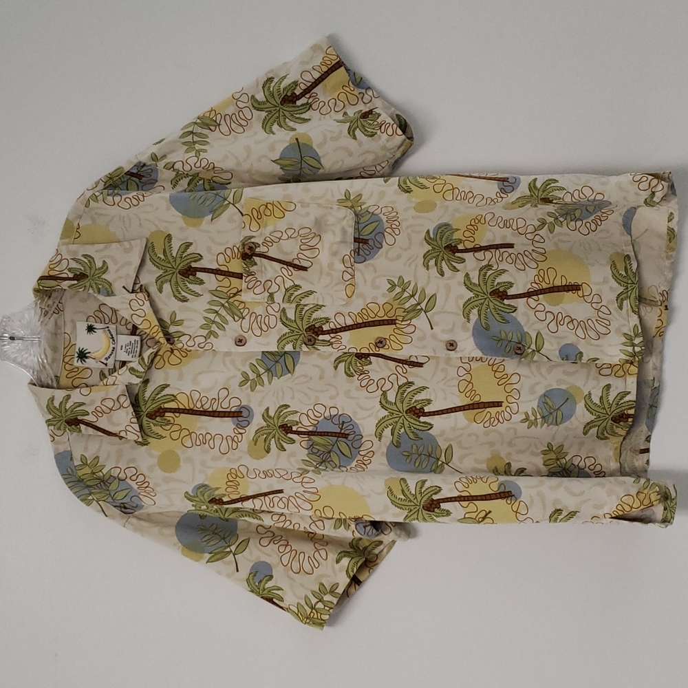 Banana Cabana 100% silk button front shirt size large